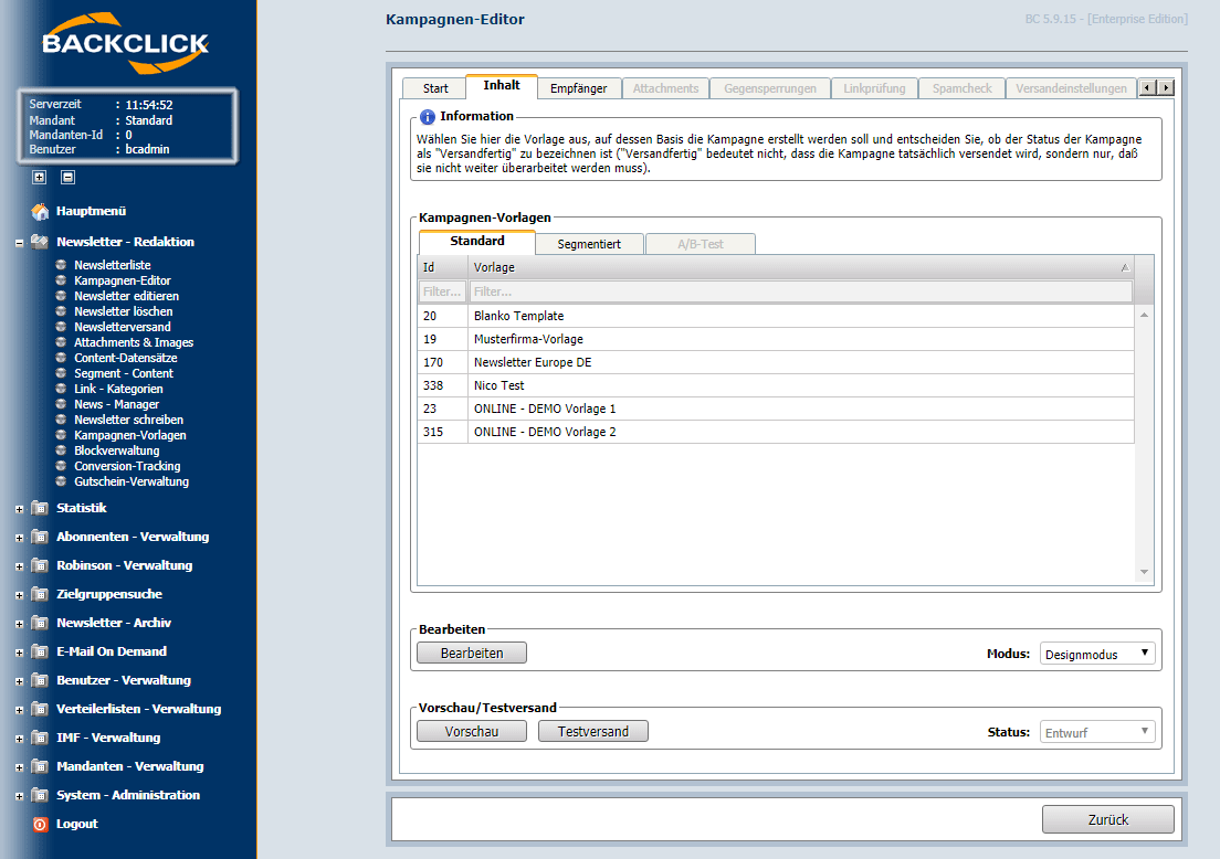 Backclick screenshot: Backclick campaign templates