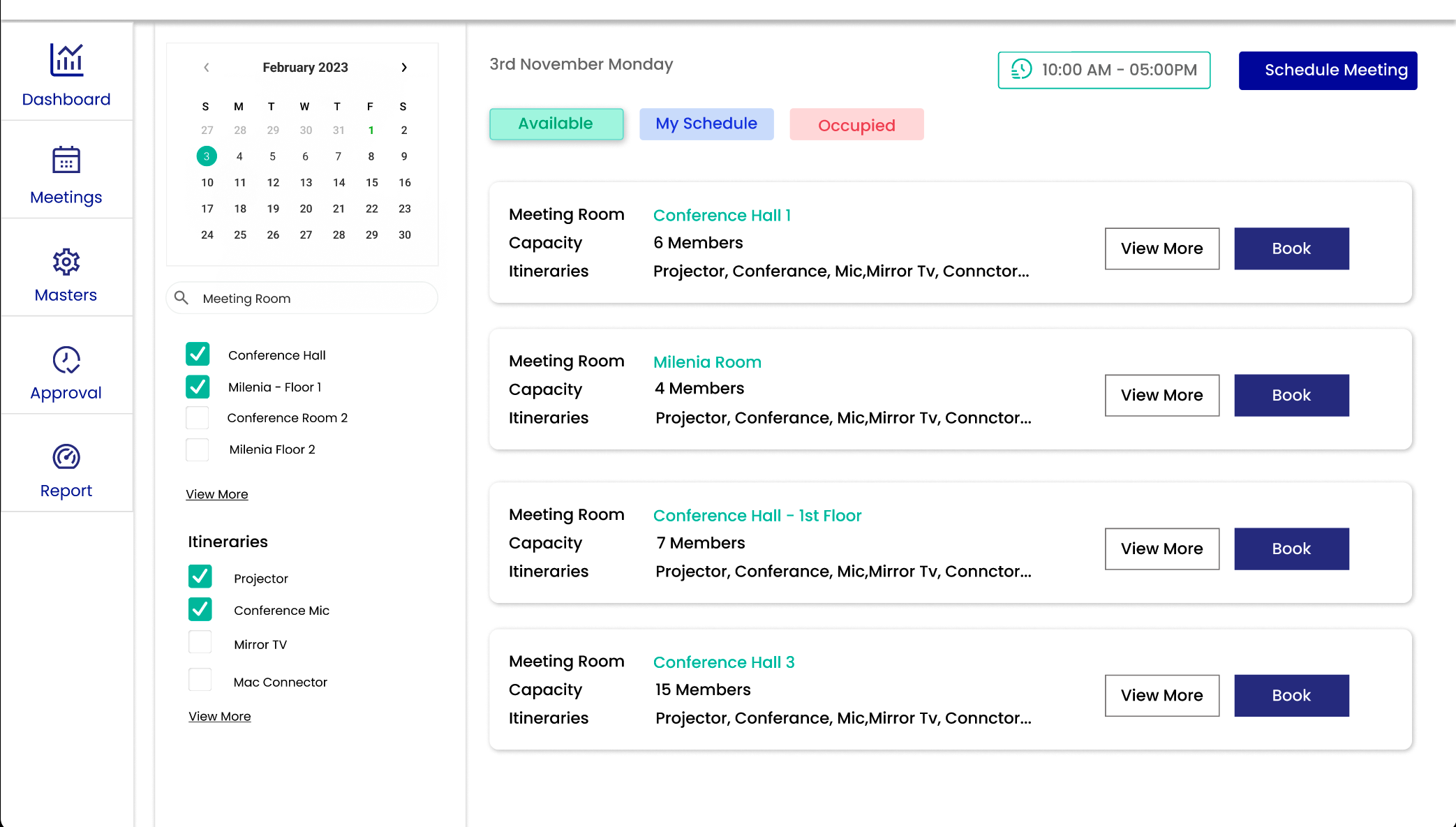 Meeting Room Management System Software - Meeting Booking Schedule  - TechnoRishi Software Interface