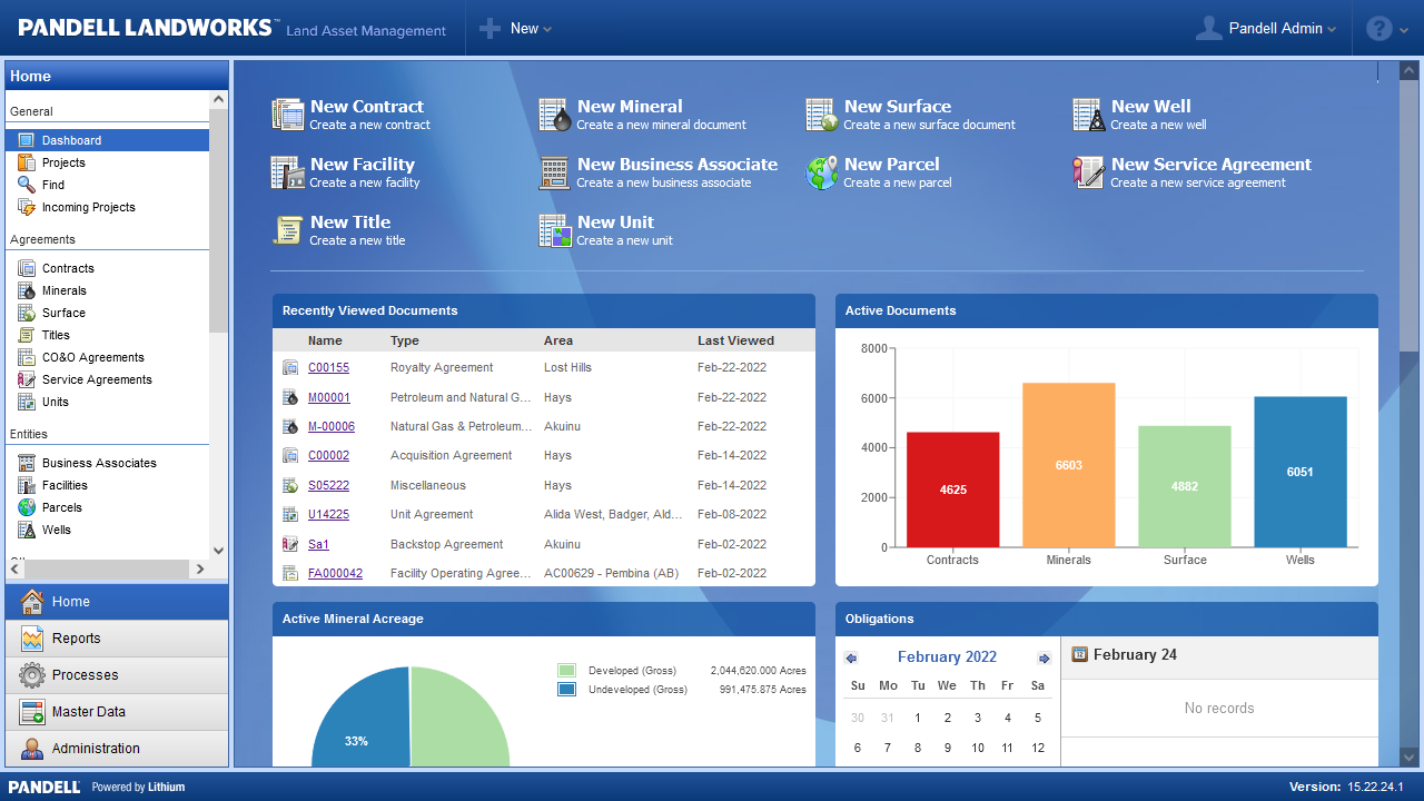 Pandell LandWorks screenshot: Pandell LandWorks Dashboard