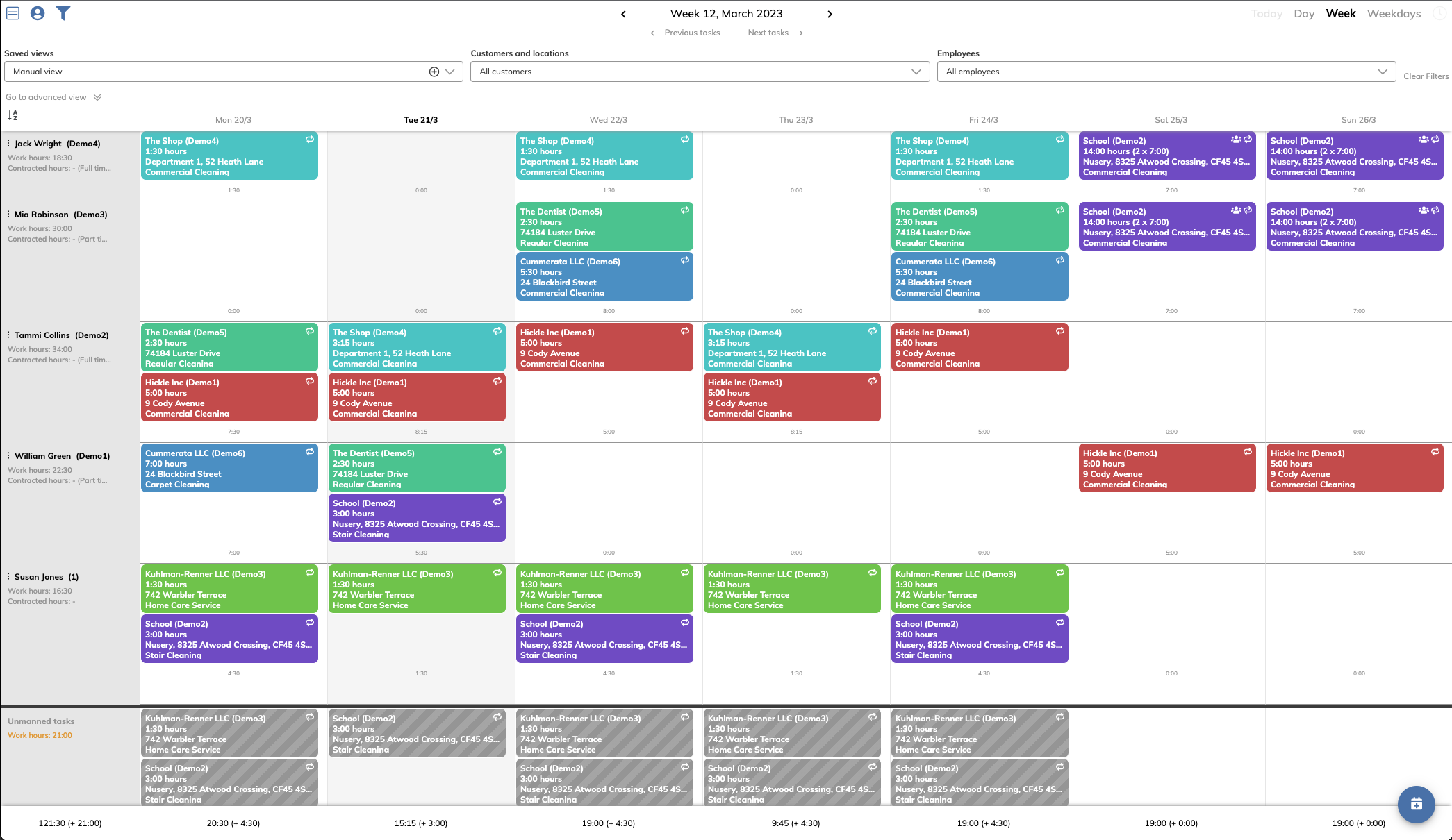CleanManager screenshot: Comprehensive overview of all cleaning tasks and employees