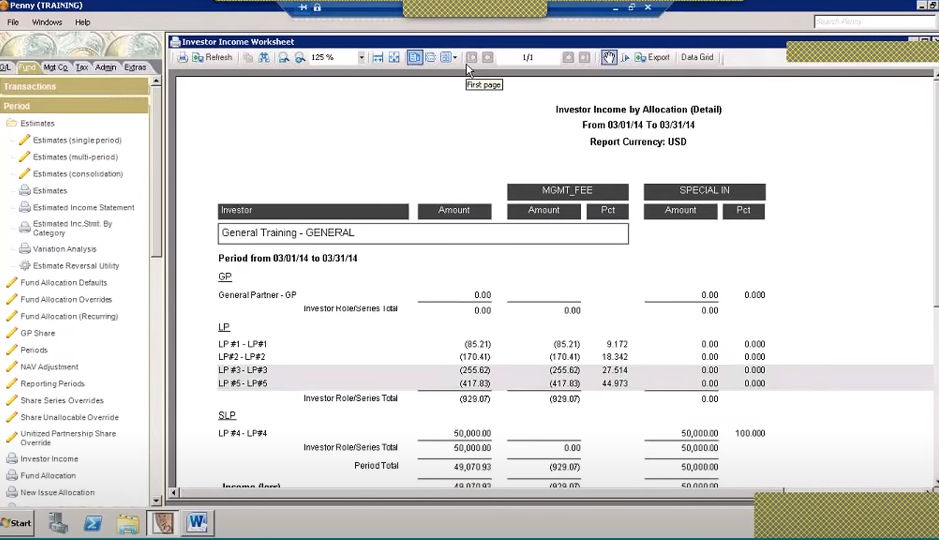 Eze Investor Accounting income worksheet