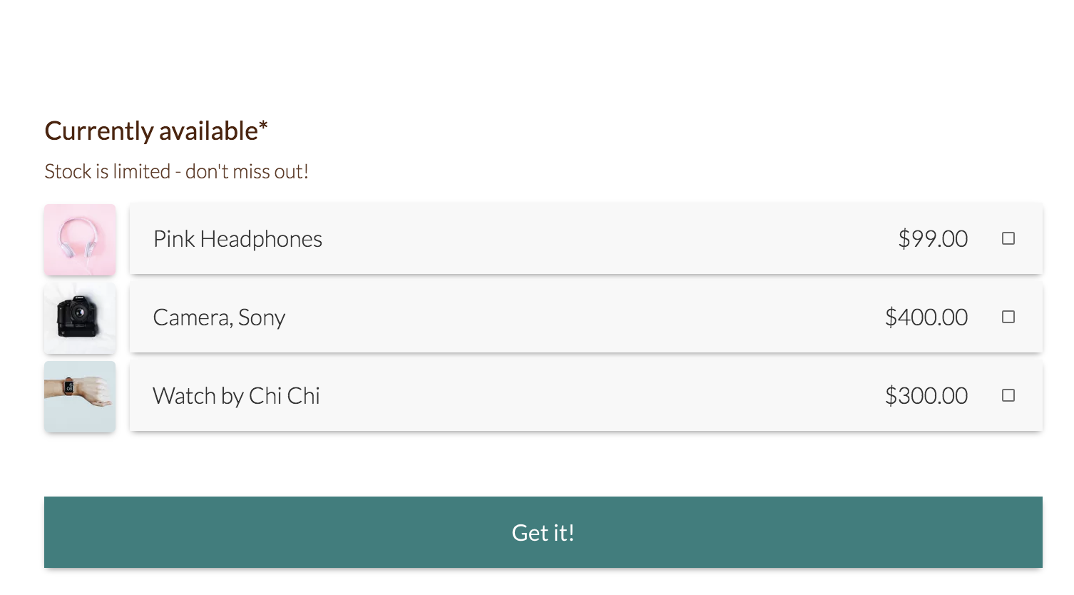 Form with check boxes