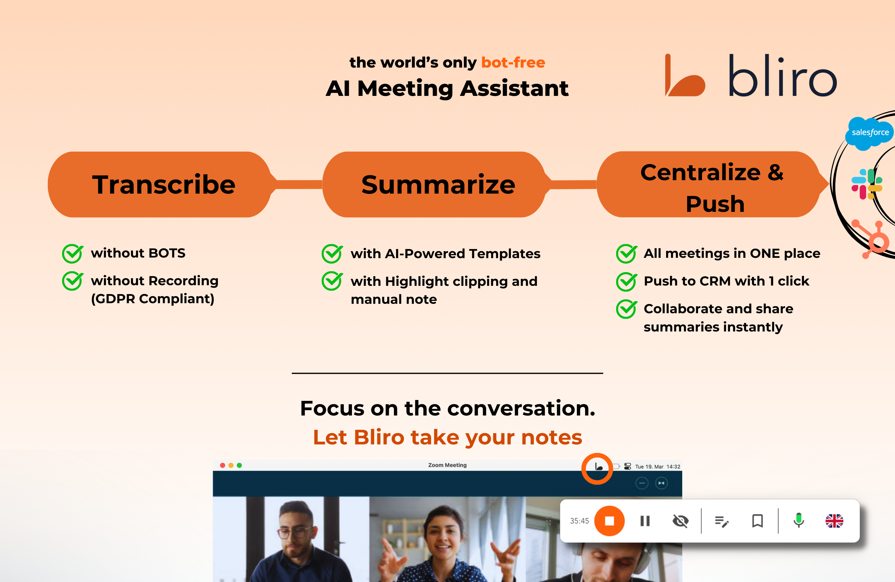 Bliro Software - Transcribe, Summarize, Collaborate and Push to CRMs - All you can do with Bliro