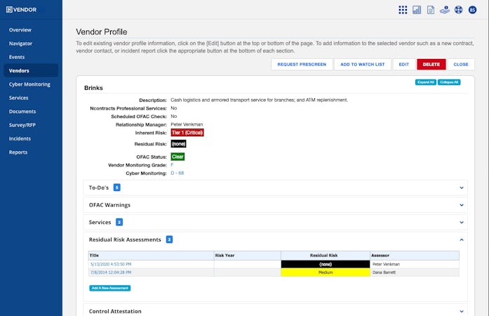 Ncontracts screenshot: Nvendor Vendor Profile