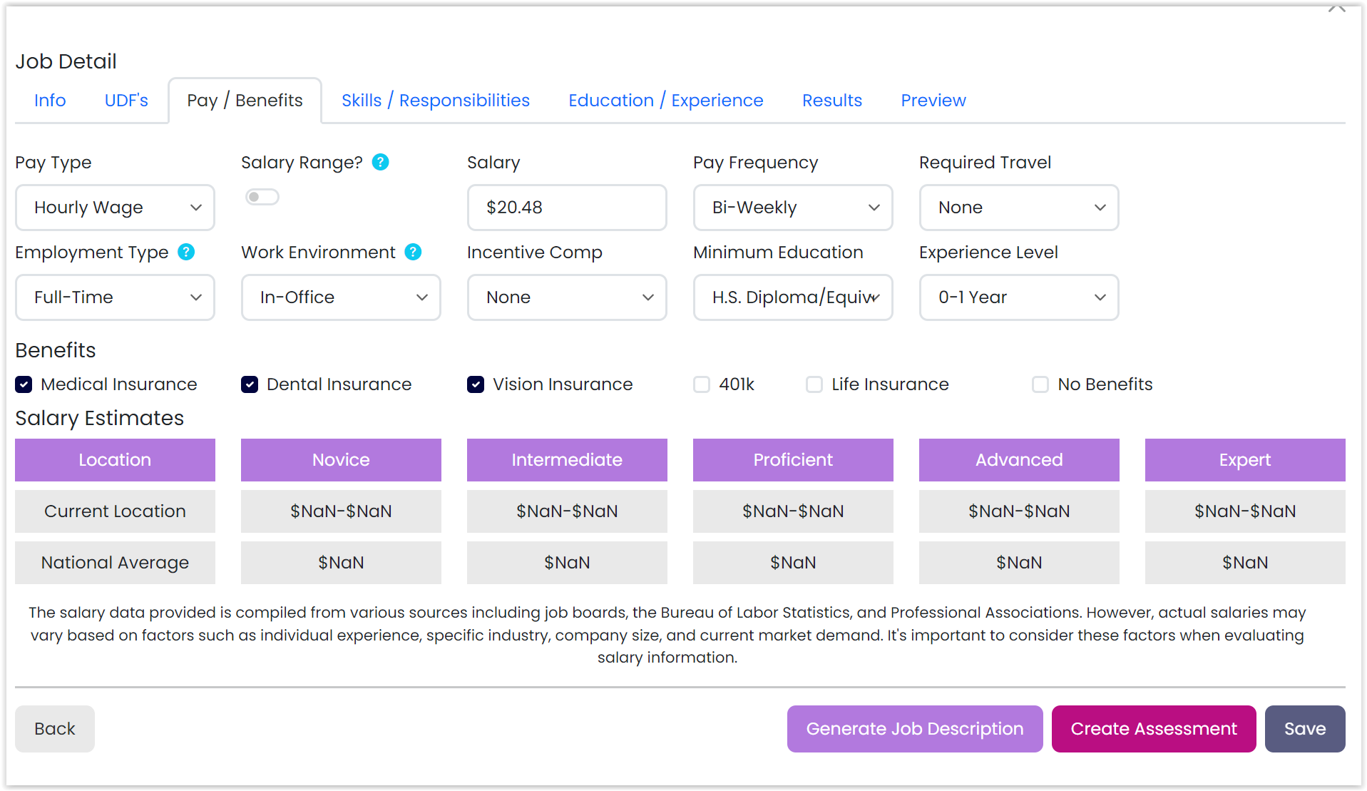 skillXchange Software - Salary scales with competency levels