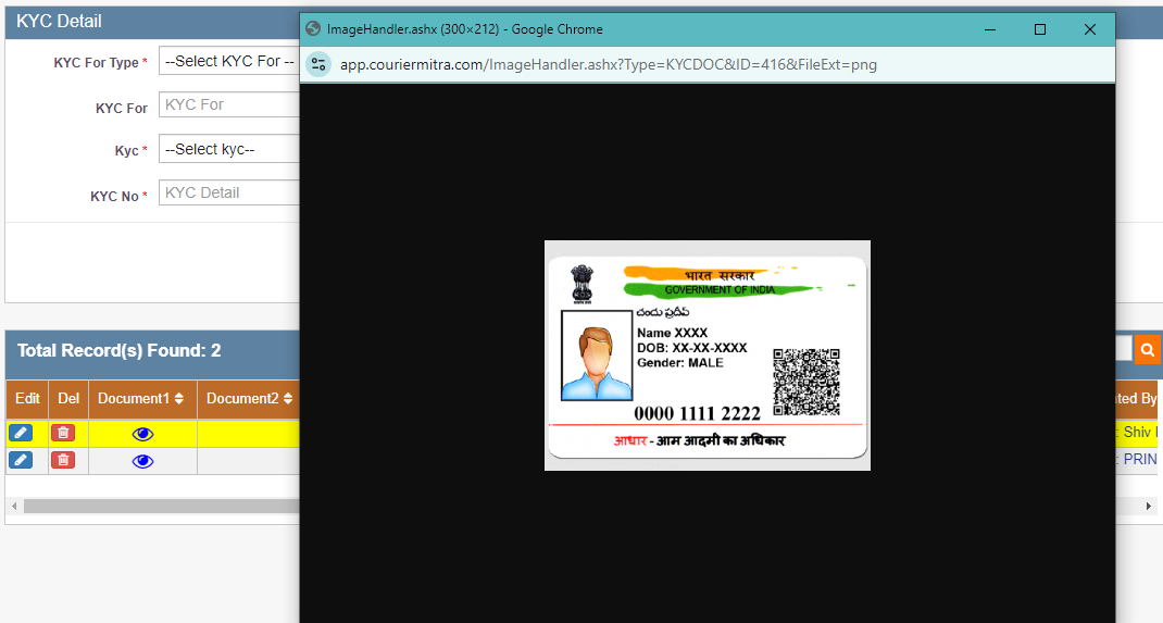 Courier Management Software Software - KYC - Dasboard