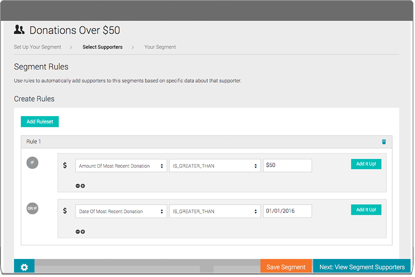 Salsa CRM Software - Segments can be created with multiple rules and different levels of complexity