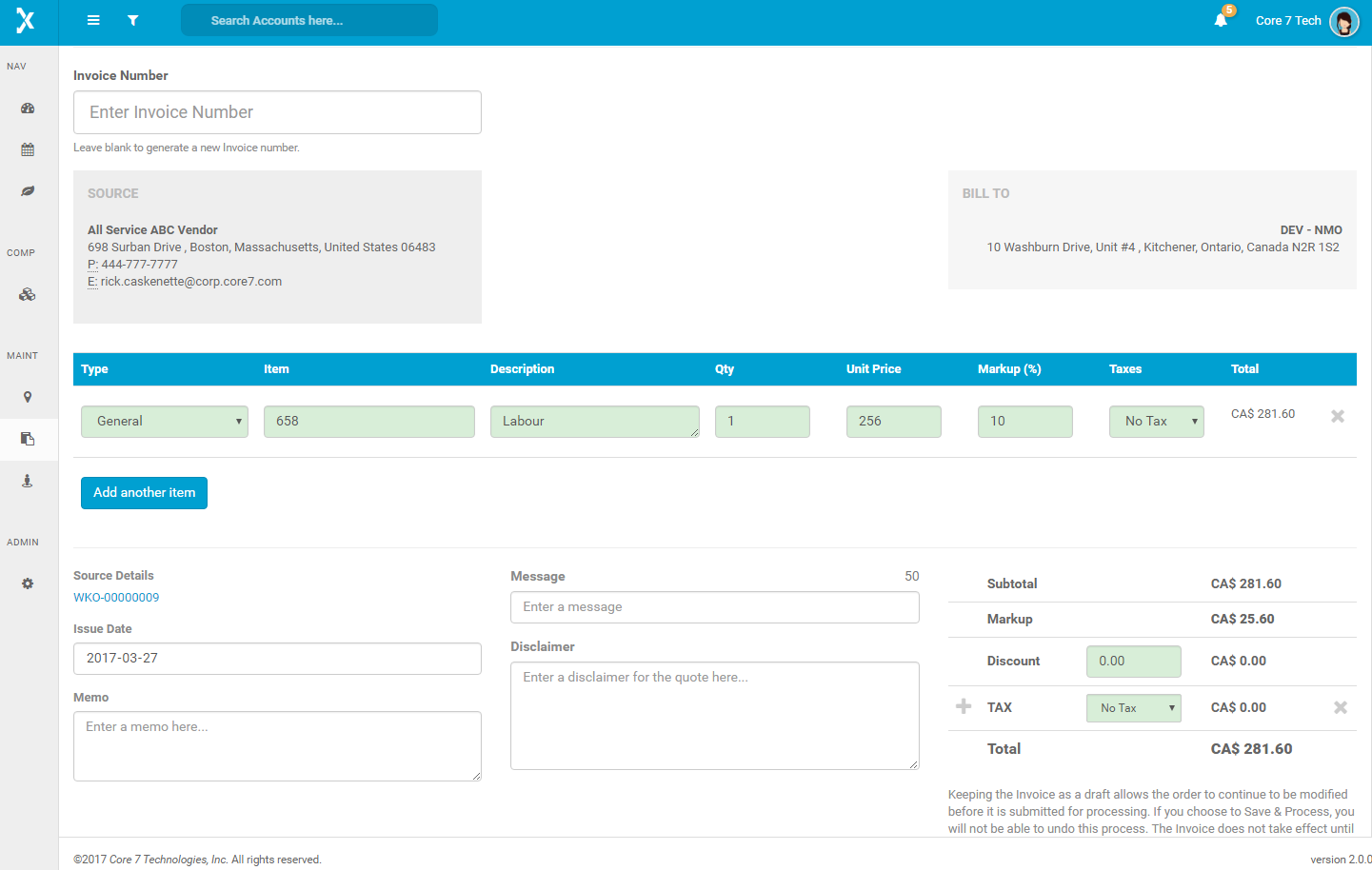 Officetrax Facilities Software - Invoice