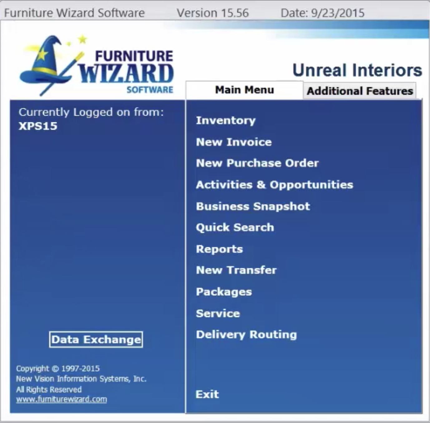 Furniture Wizard main menu