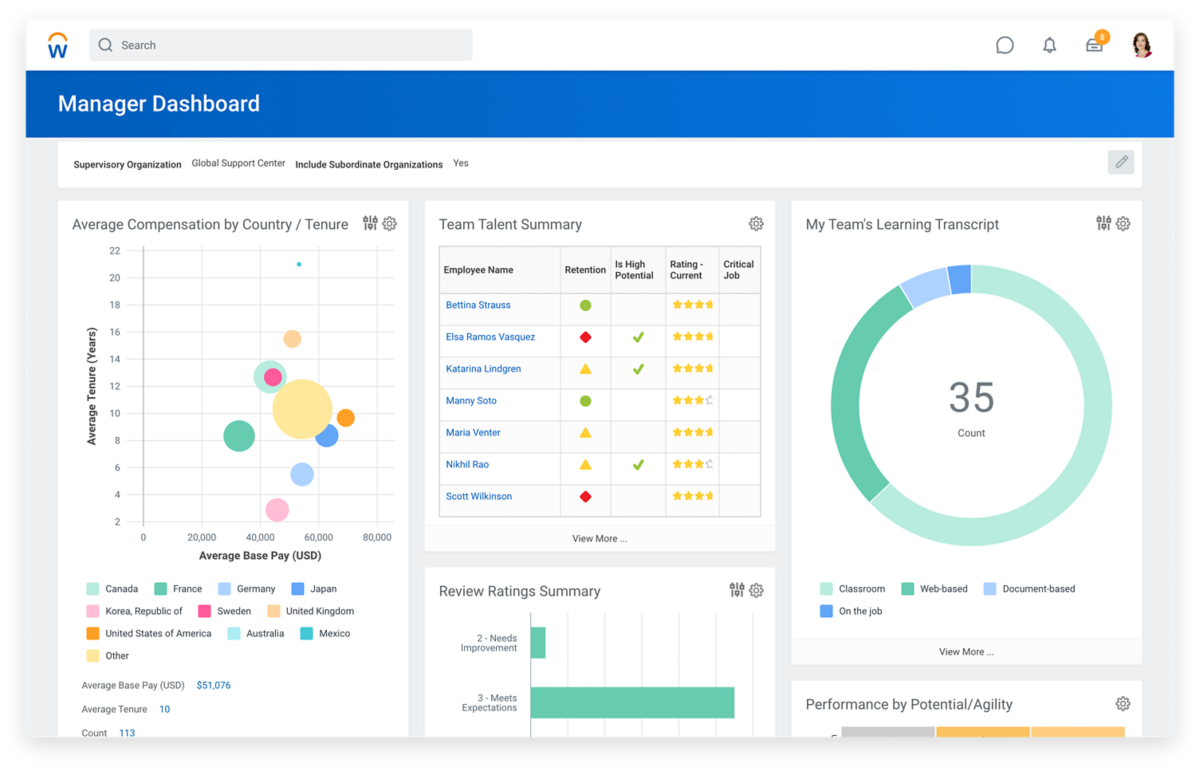 Workday Talent Management summaries and analytics