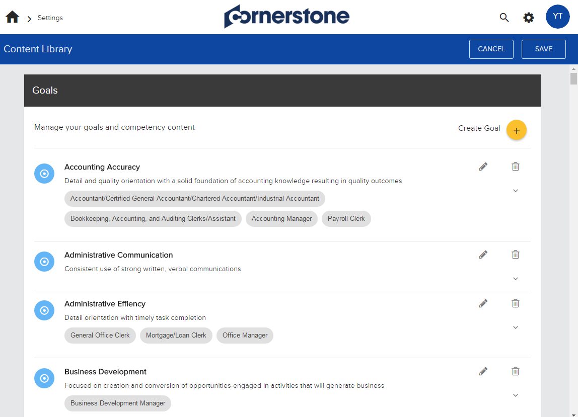 Comprehensive goal and competency library.