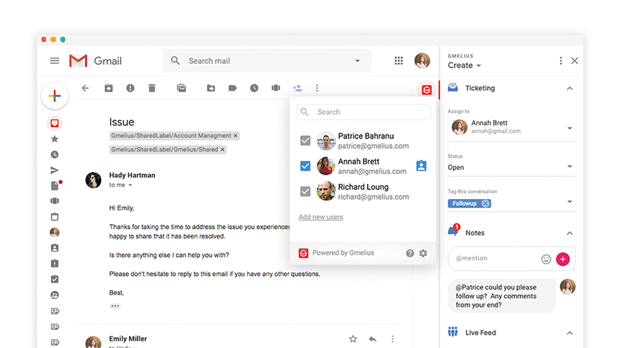 Gmelius Shared inboxes in Gmail allow your team to collaborate in real-time