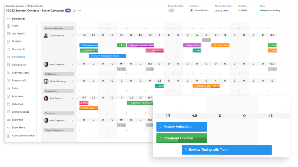 Review of Adobe Workfront's scheduling feature screenshot.