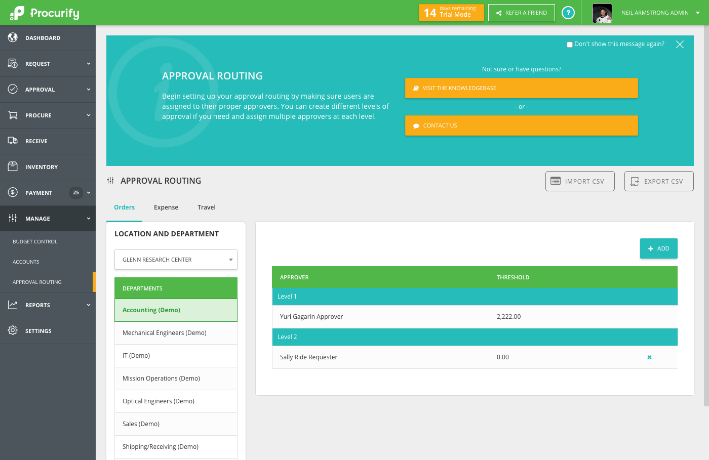Approval Routing & User Account Roles