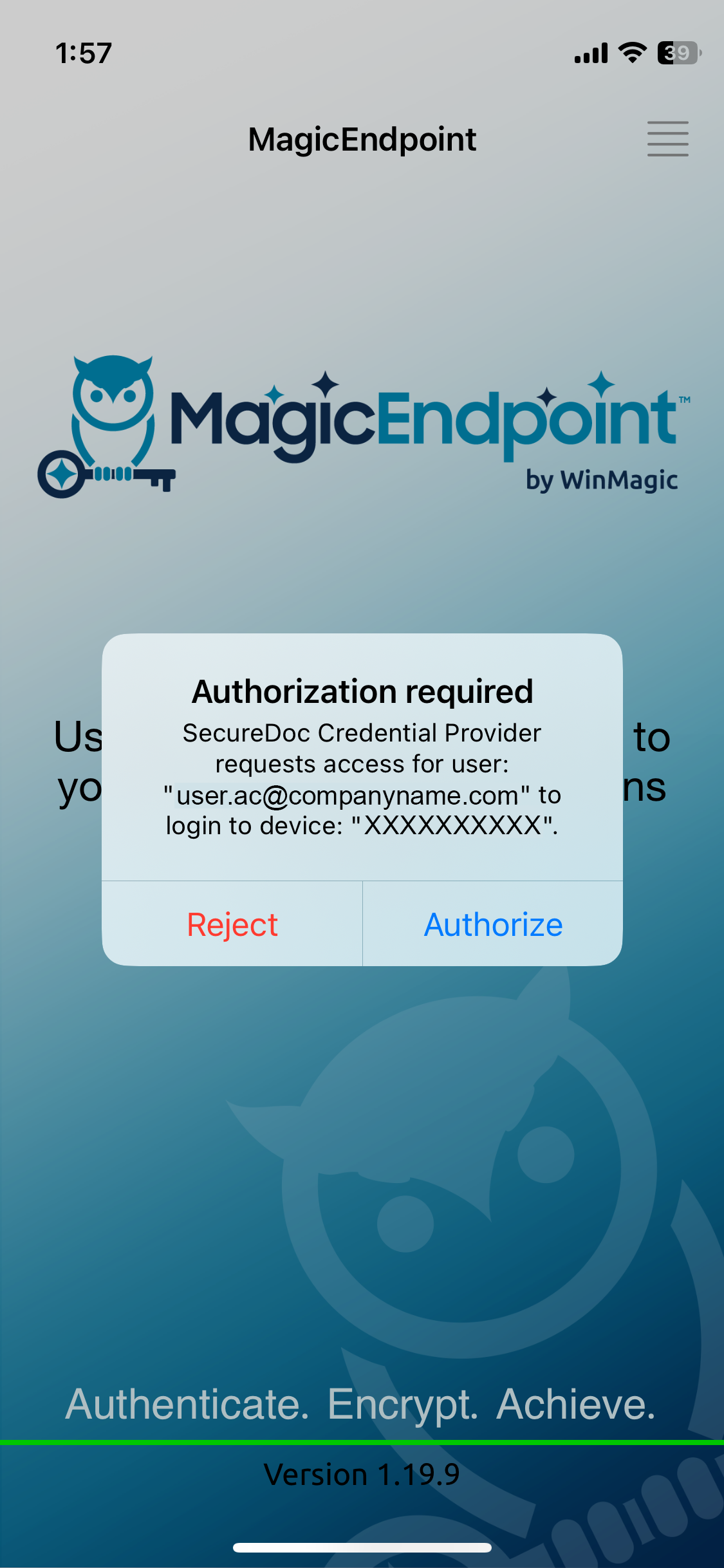 MagicEndpoint Software - MagicEndpoint authentication message