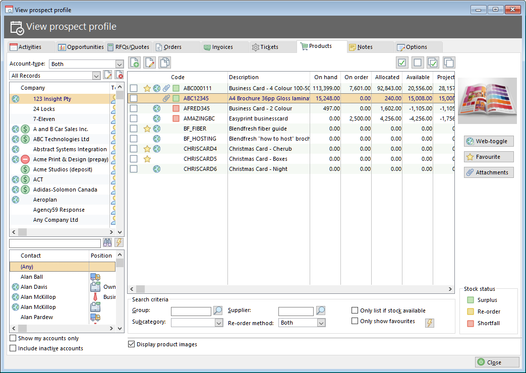 Accura360 Software - CRM - Activity profile