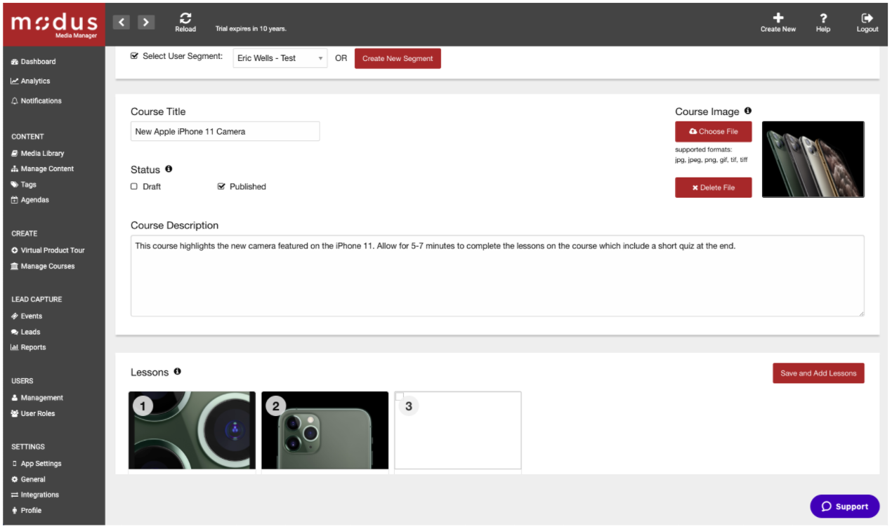 Modus screenshot: Modus edit course details