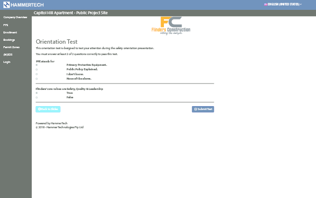 HammerTech online orientation screenshot