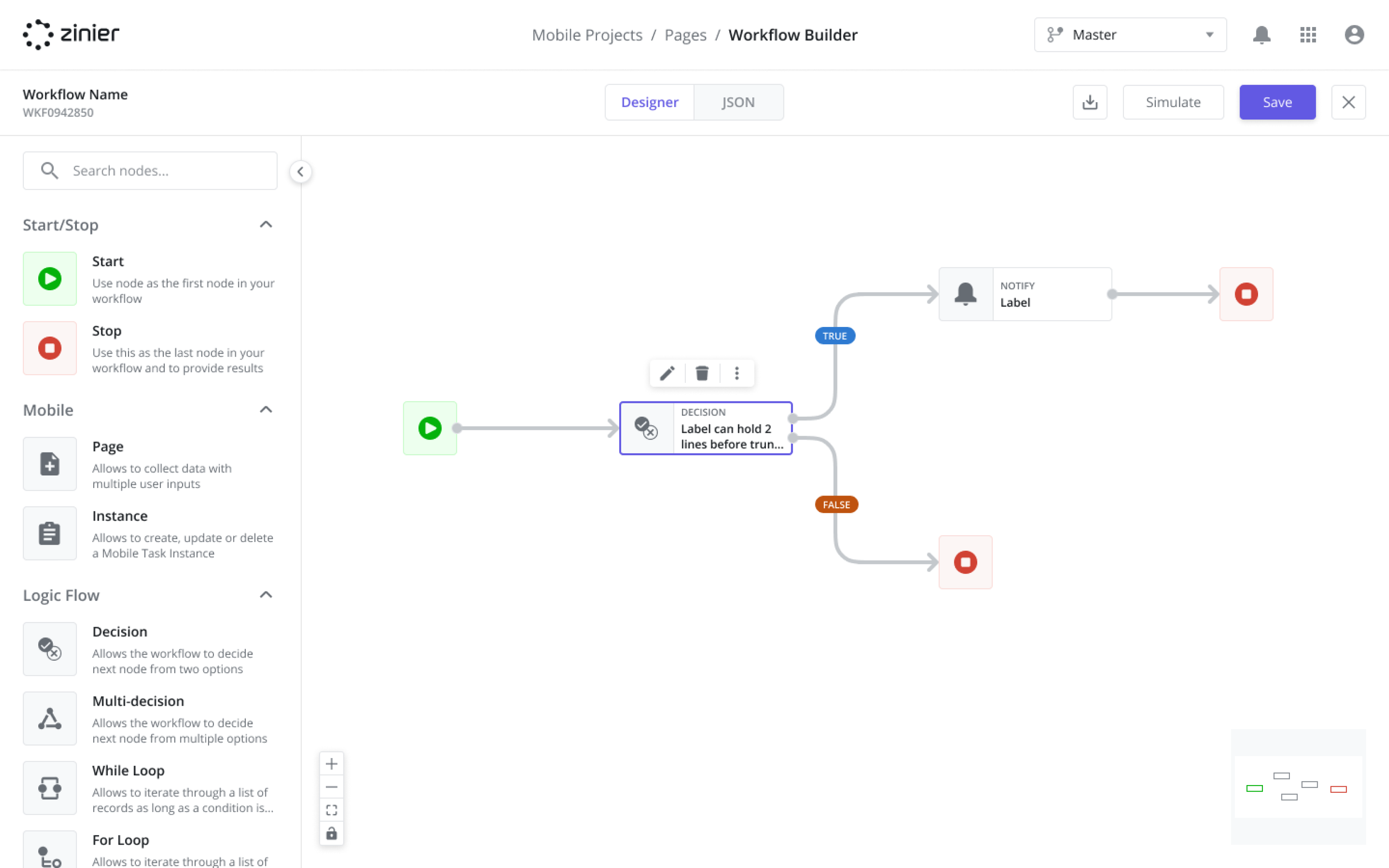 Workflow Builder. Build and simulate any workflow with Zinier's drag-and-drop UI