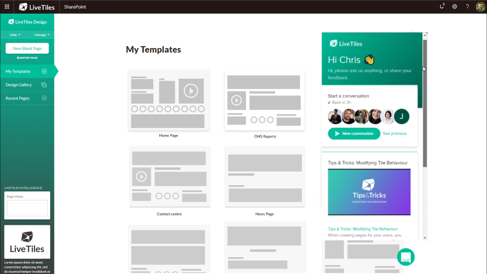 LiveTiles custom templates screenshot
