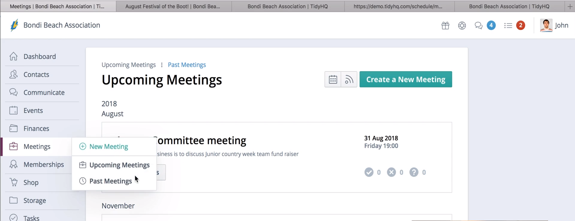 TidyHQ upcoming meetings