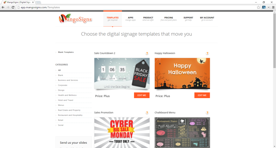Begin by selecting a theme from the constantly growing library of customizable digital signage templates