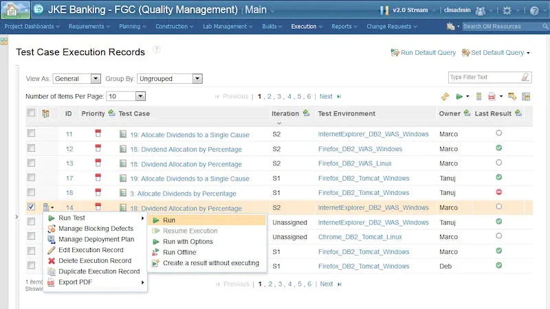 IBM Engineering Test Management text execution records