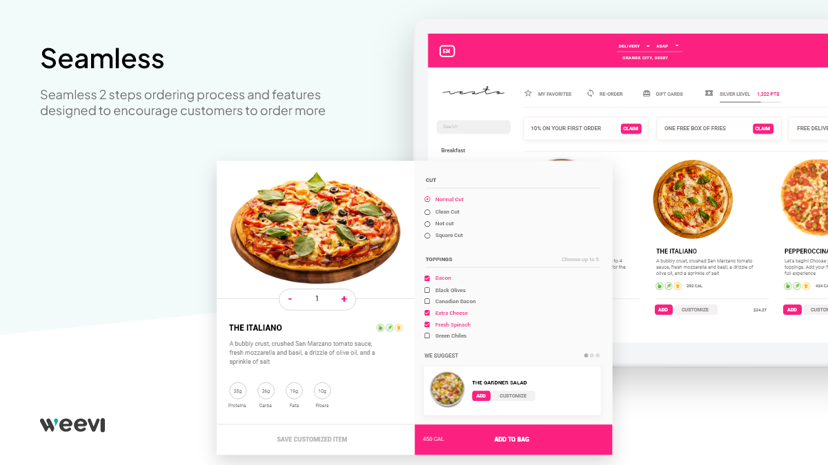 Weevi screenshot: Seamless ordering process