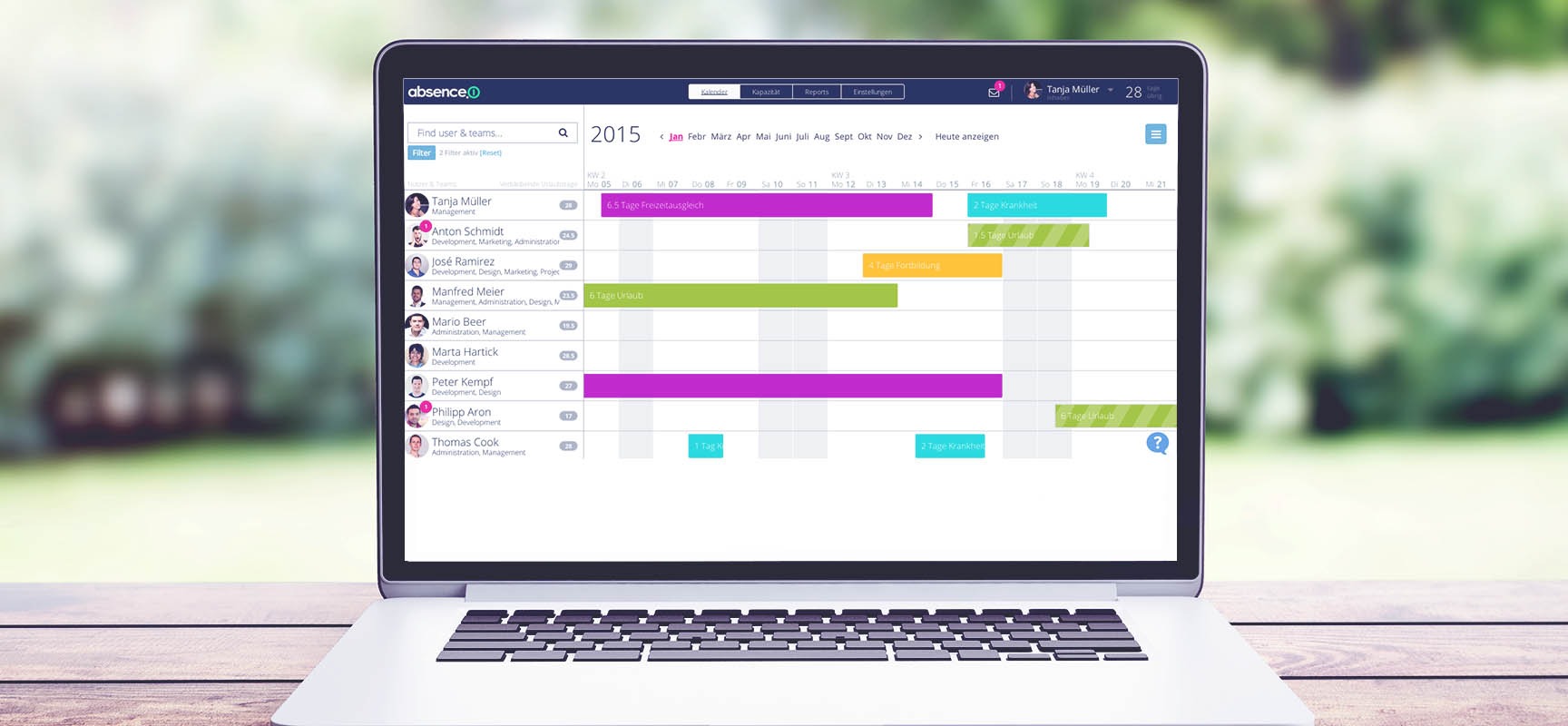 absence.io allows employees to request leave online through the integrated absence calendar