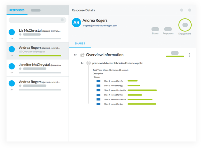 Accent Connect screenshot: Accent Connect buyer response tracking