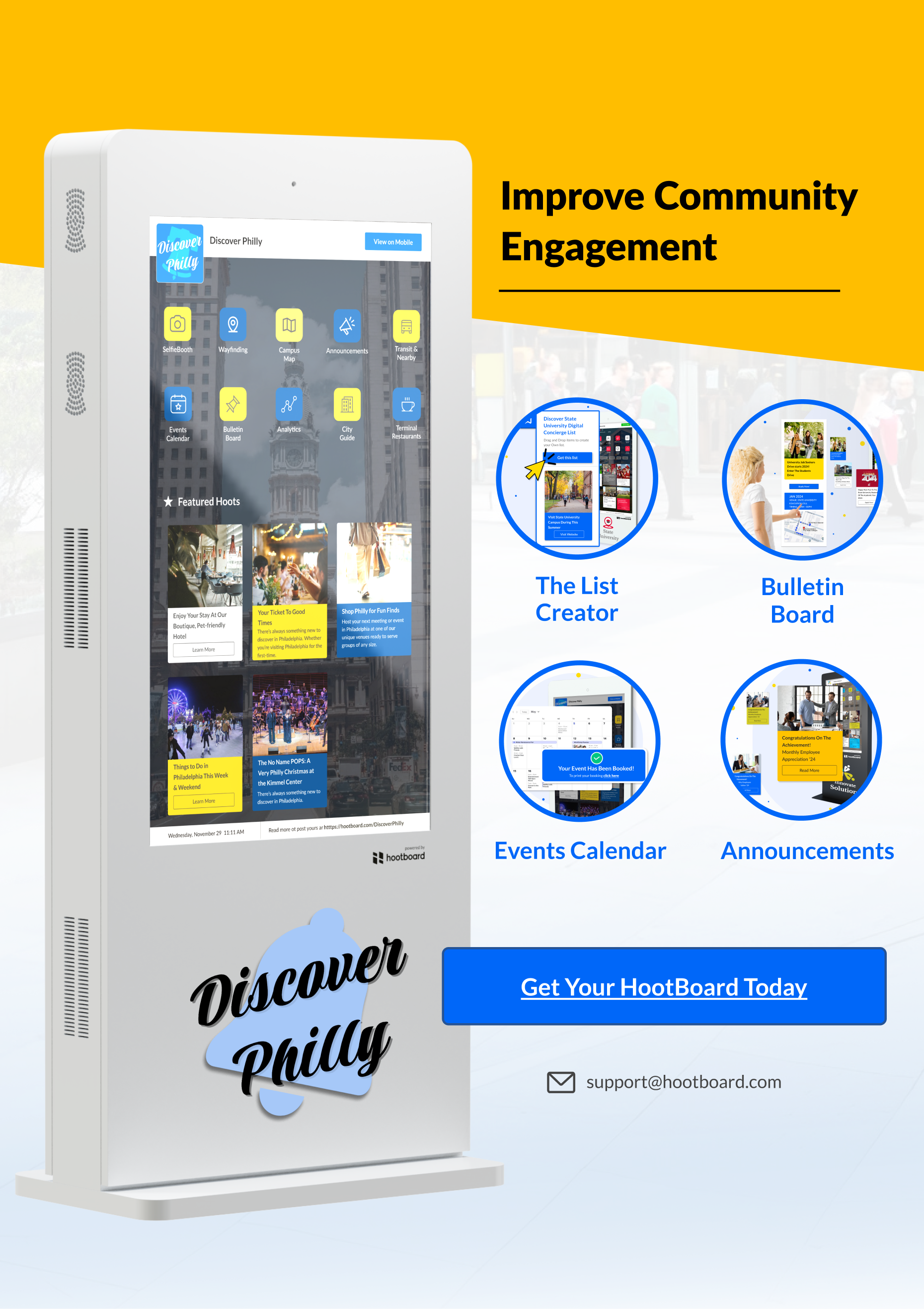 HootBoard screenshot: HootBoard Kiosk Software is built with the sole purpose of improving meaningful engagement.