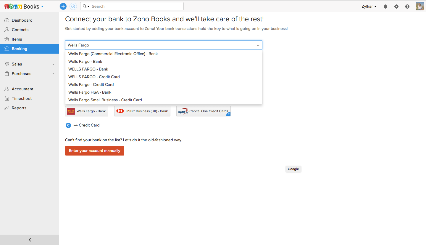 Zoho Books Software - Zoho Books banking