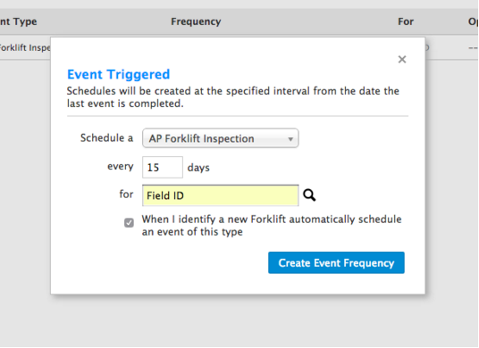 EcoOnline Field iD screenshot: Set rule based scheduling of inspections and audits based on different criteria in Field ID