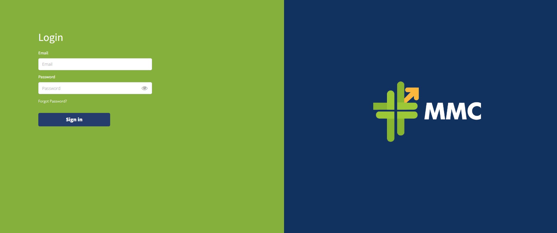 Manage My Clinic screenshot: Manage My Clinic (MMC) Login Screen