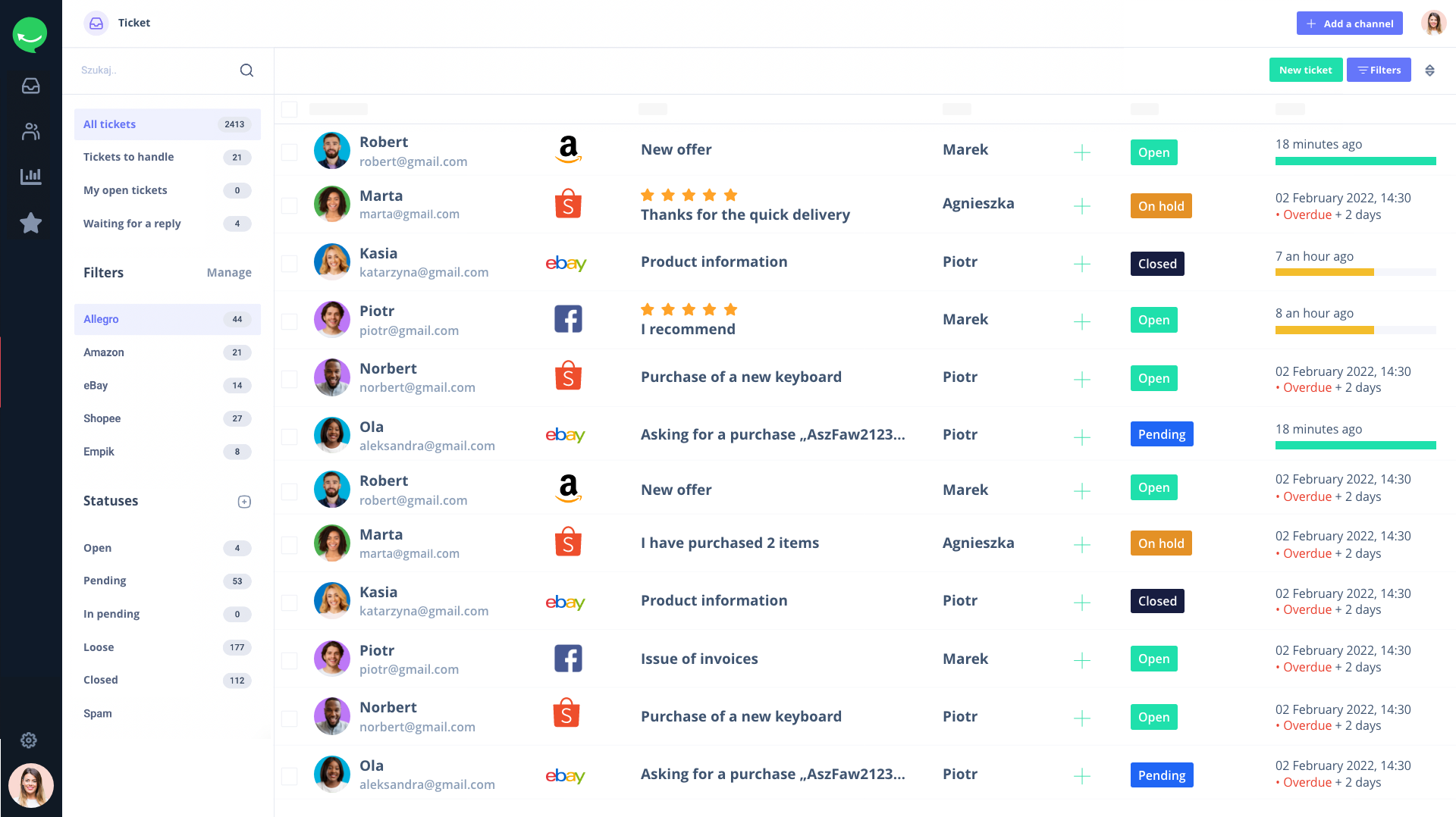 Responso screenshot: Inbox