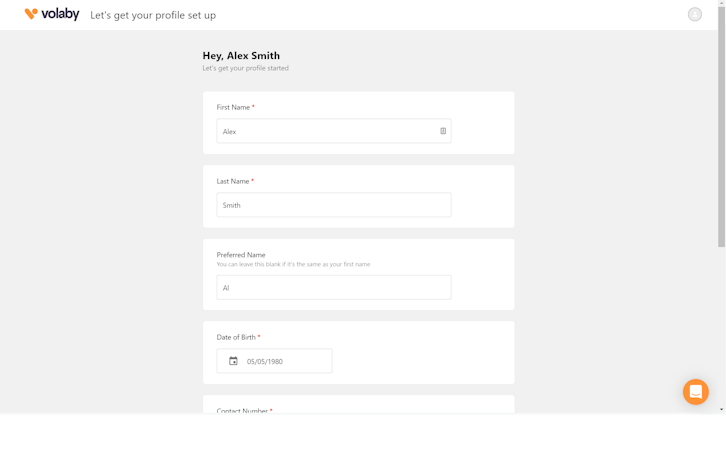 Volaby screenshot: Allow volunteers to build a profile to apply for your organisations (full configurable for managers)