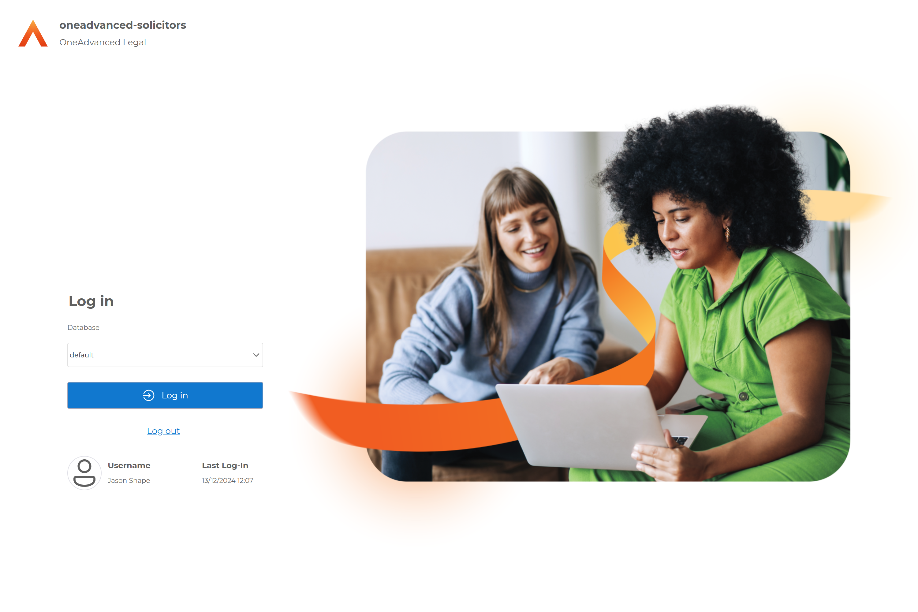 OneAdvanced Legal screenshot: Your OneAdvanced Legal Login Screen