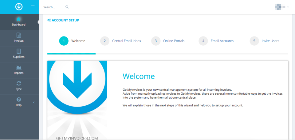 GetMyInvoices screenshot: Manage key operations from the software's customizable dashboard