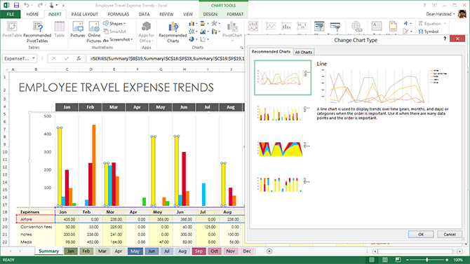 Microsoft Excel Software - Multiple chart formats