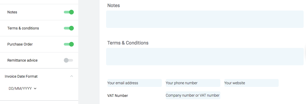 Invoice Template Software - Notes and T&Cs can be added to invoices