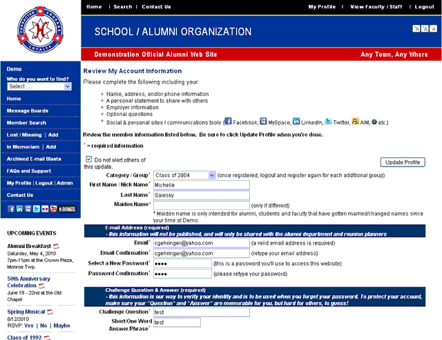 Alumni Channel Software - Member profiles