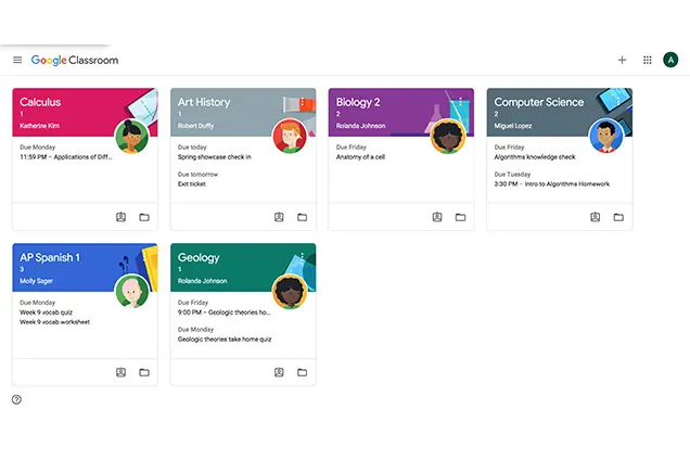 Google classroom courses dashboard
