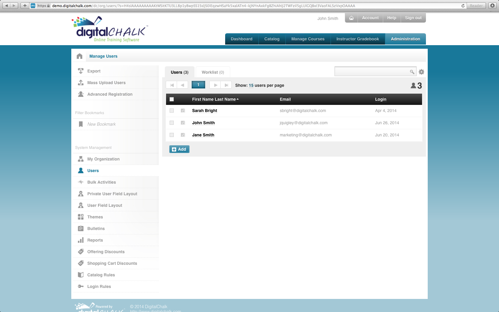 DigitalChalk Software - User Interface to DigitalChalk LMS Admin Panel