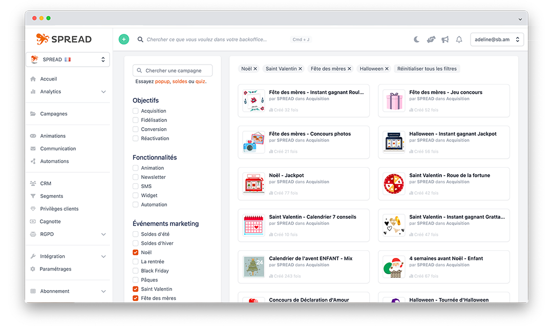 SPREAD screenshot: Animations Saisonnieres