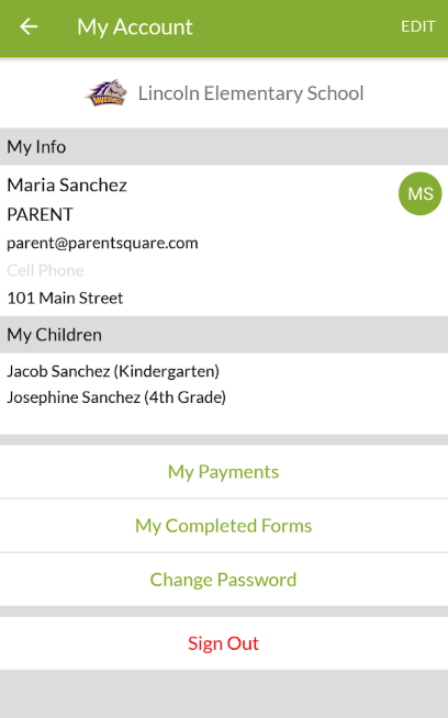 ParentSquare parent account information