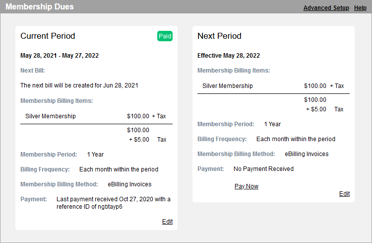 View and easily manage membership dues on your member profiles with a streamlined process.