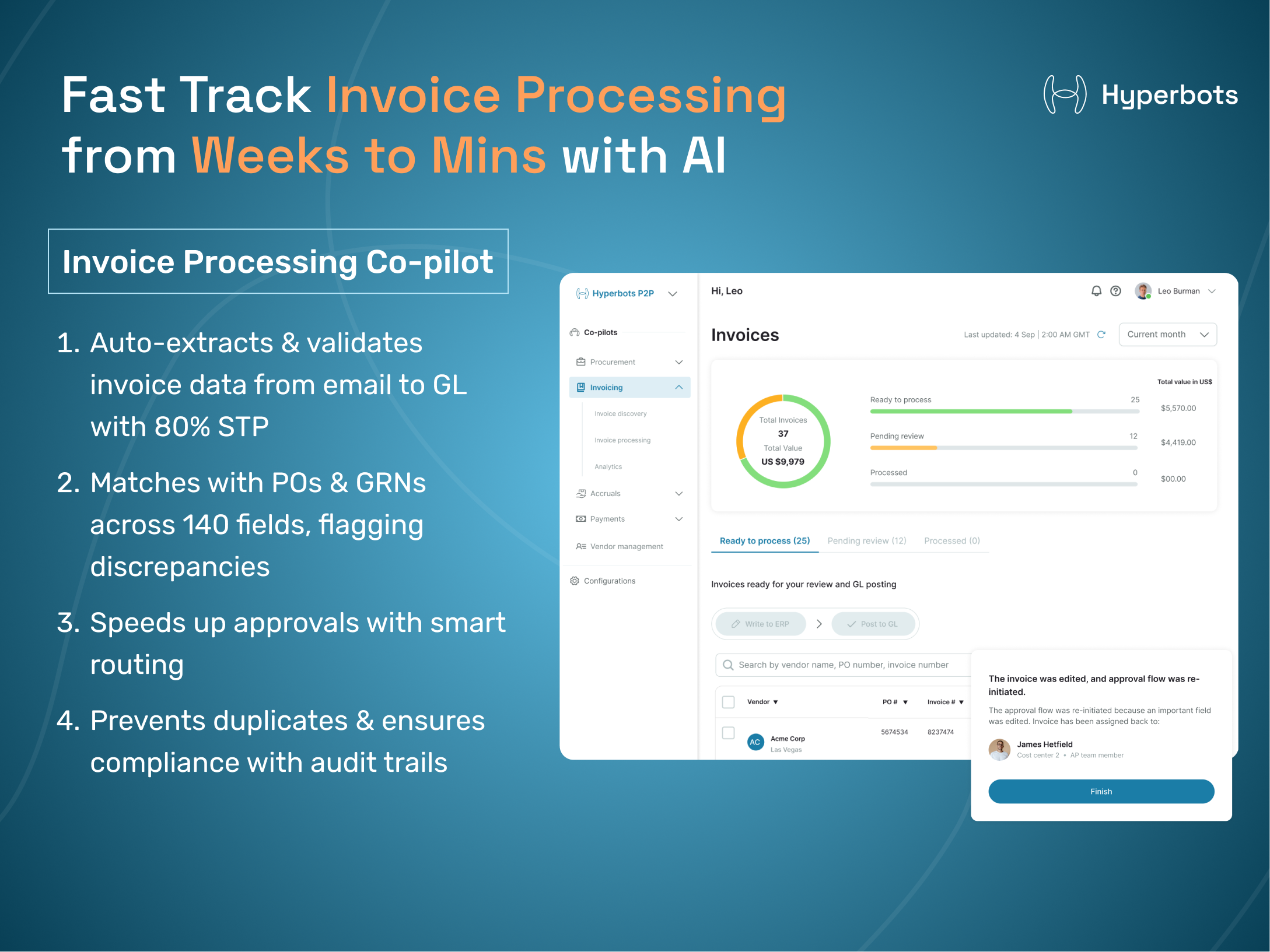 Hyperbots screenshot: Hyperbots invoice processing