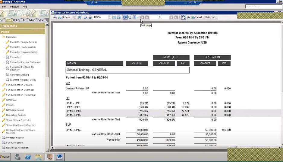Eze Investor Accounting screenshot: Eze Investor Accounting income worksheet
