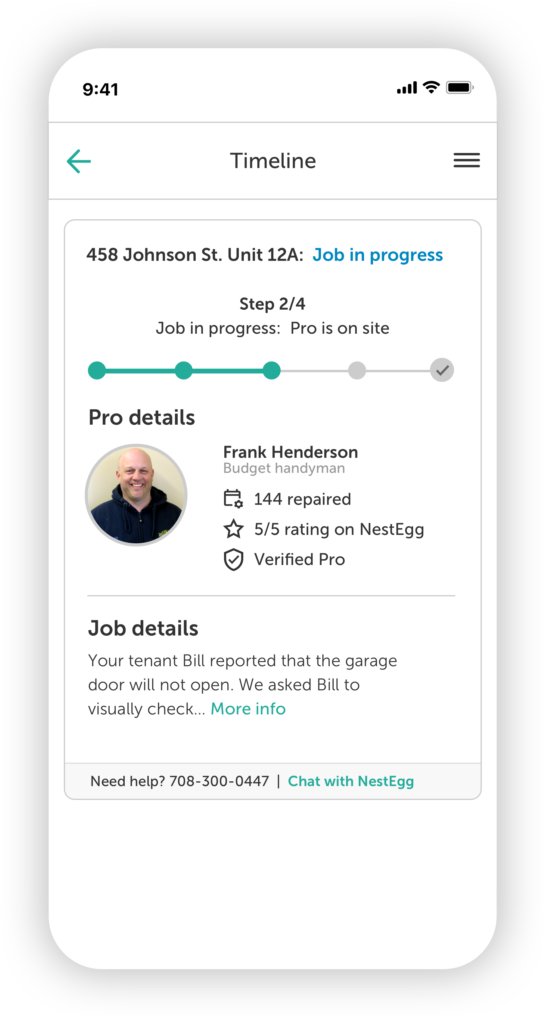 Once ordered, track the status of your maintenance job in the Timeline section