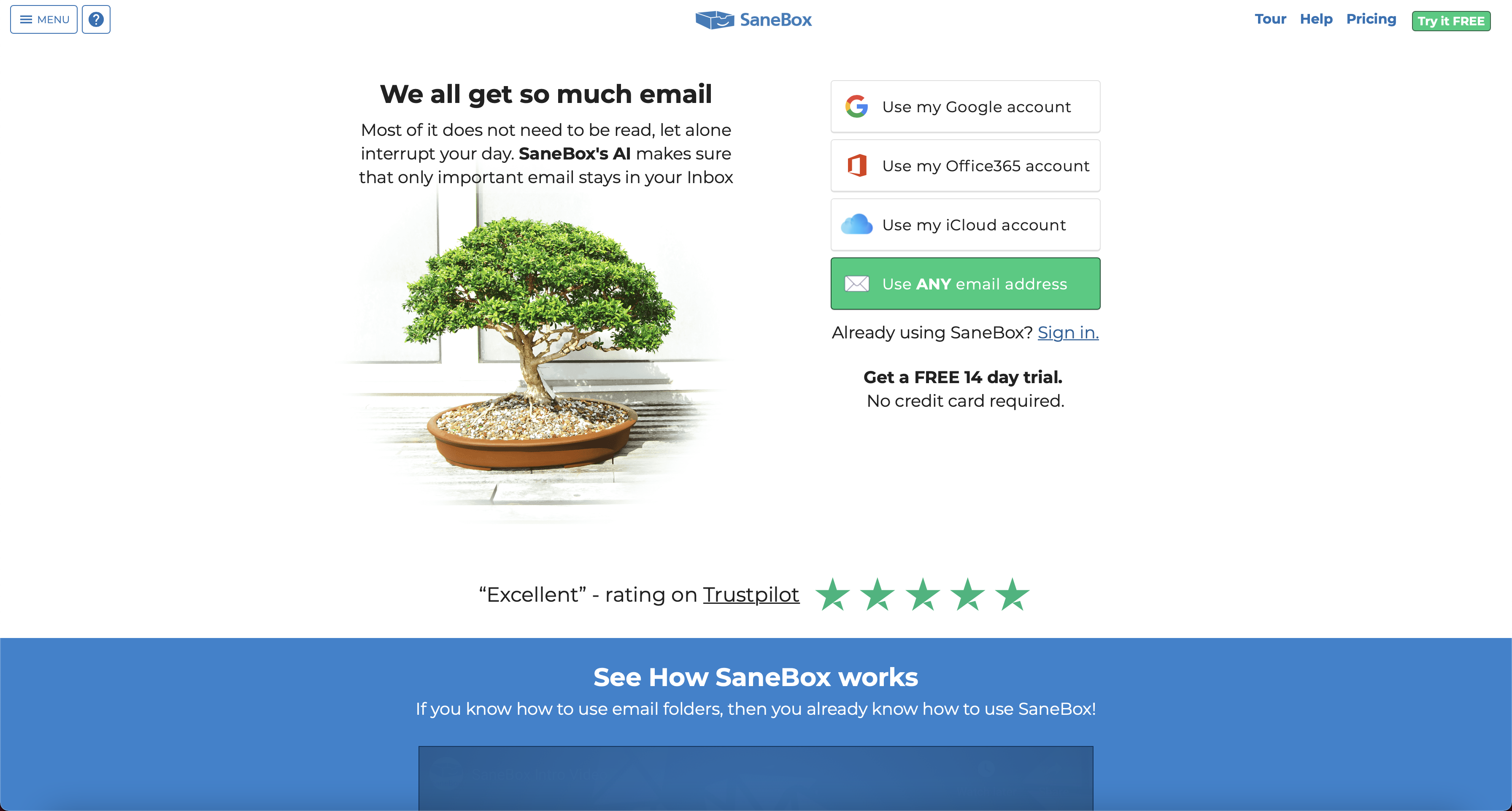 SaneBox Homepage